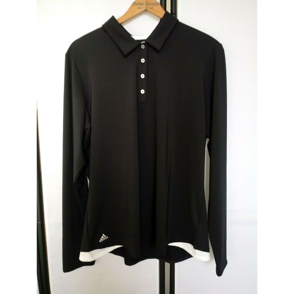 Adidas 4 Button Down Polo Black & White LS XL
